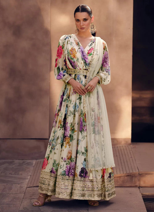 Gorgeous White Floral SYK - Indian Dress House 786