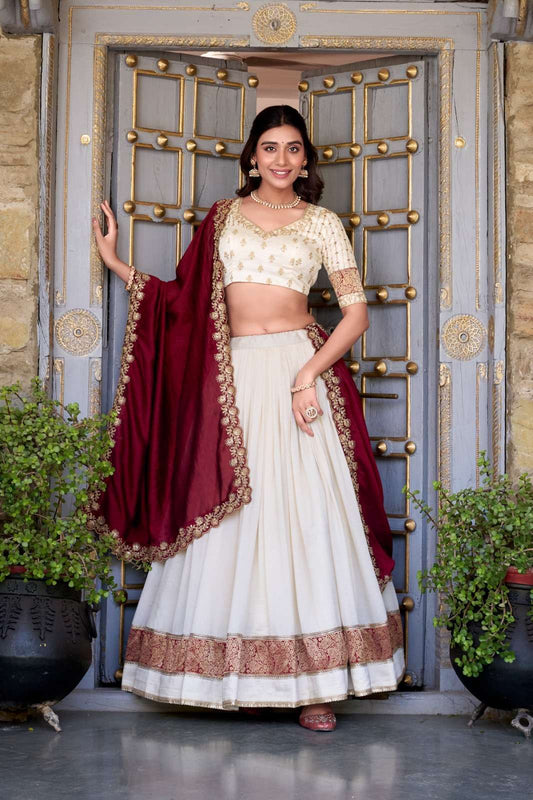 Gorgeous White & Maroon PVL - Indian Dress House 786