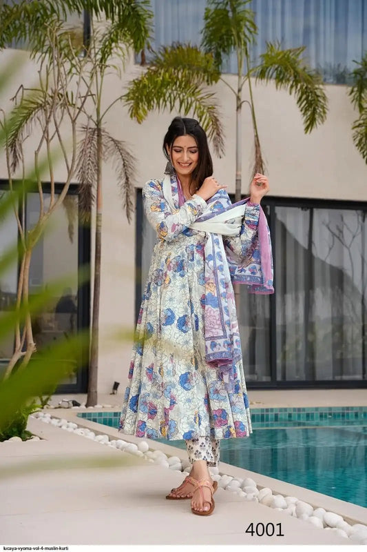 Gorgeous White MC Floral LC VYW 4001 FVD - Indian Dress House 786