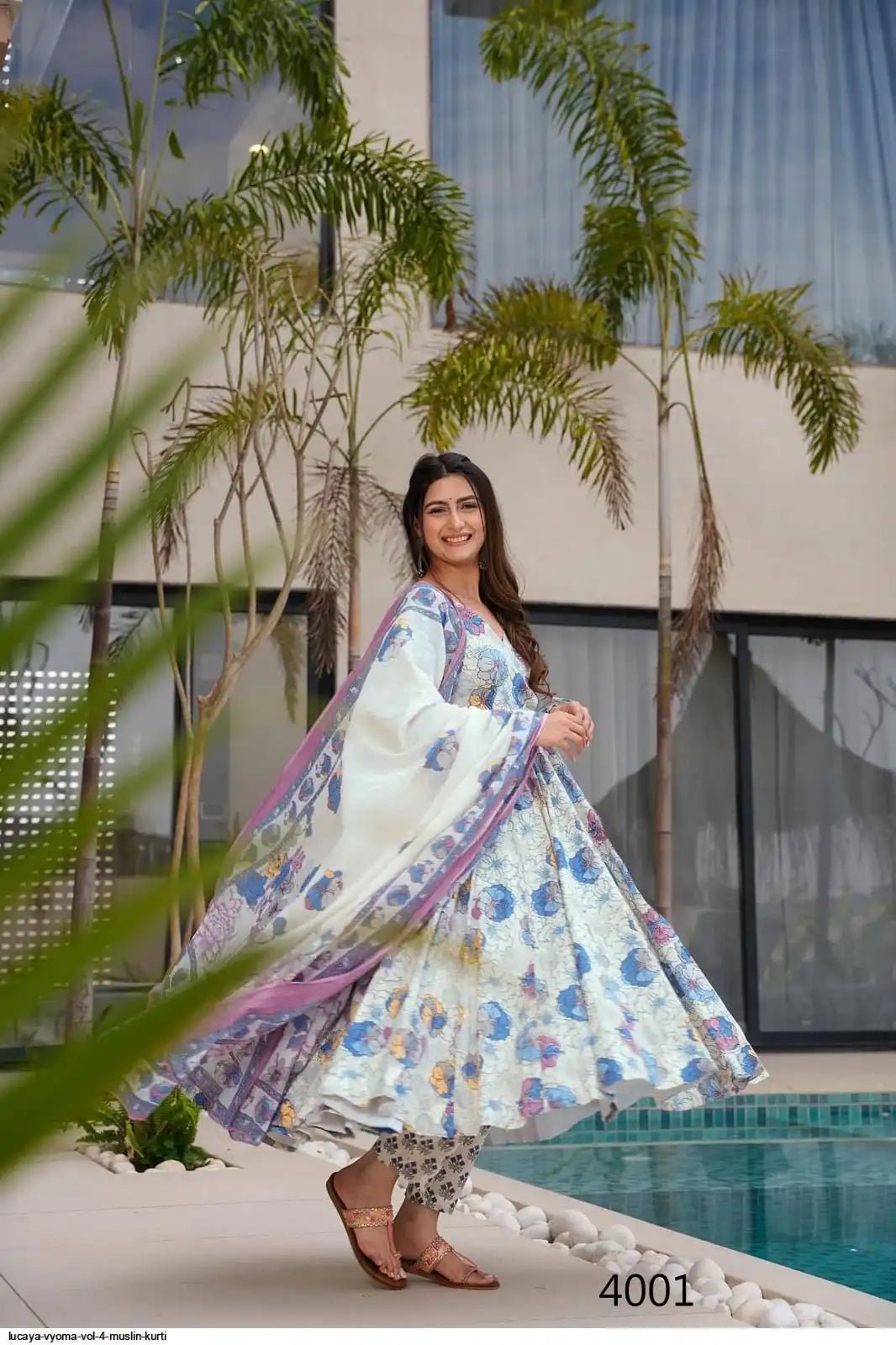 Gorgeous White MC Floral LC VYW 4001 FVD - Indian Dress House 786
