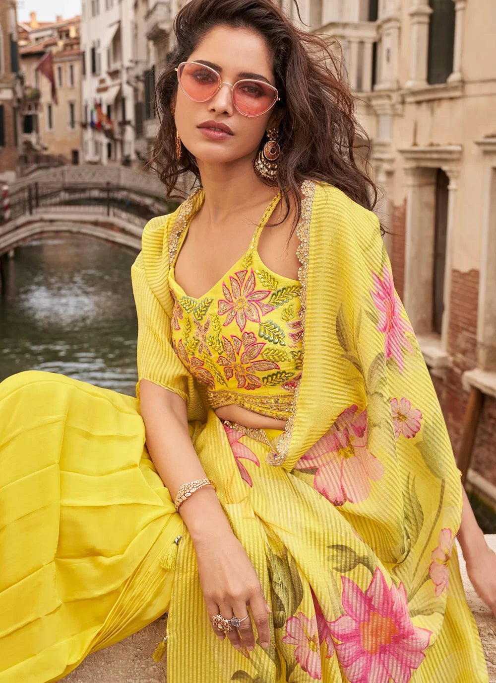 Gorgeous Yellow Gloral SYMP - Indian Dress House 786