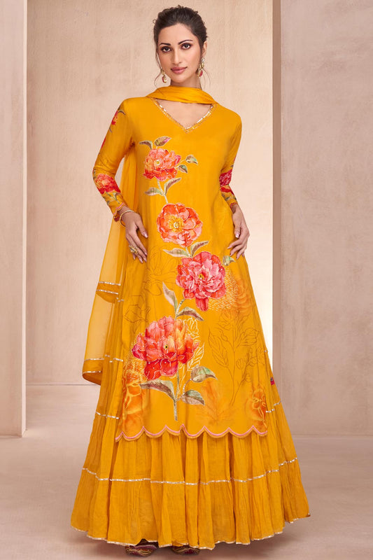 Gorgeous Yellow Orange Floral SYSALE - Indian Dress House 786