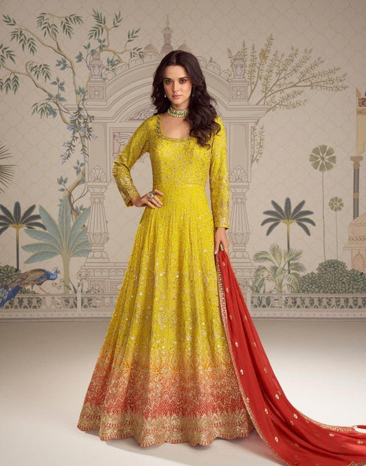 Gorgeous Yellow & Red Two Tone SYSA - Indian Dress House 786