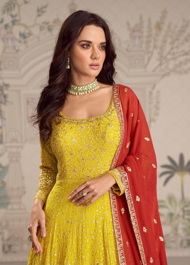 Gorgeous Yellow & Red Two Tone SYSA - Indian Dress House 786