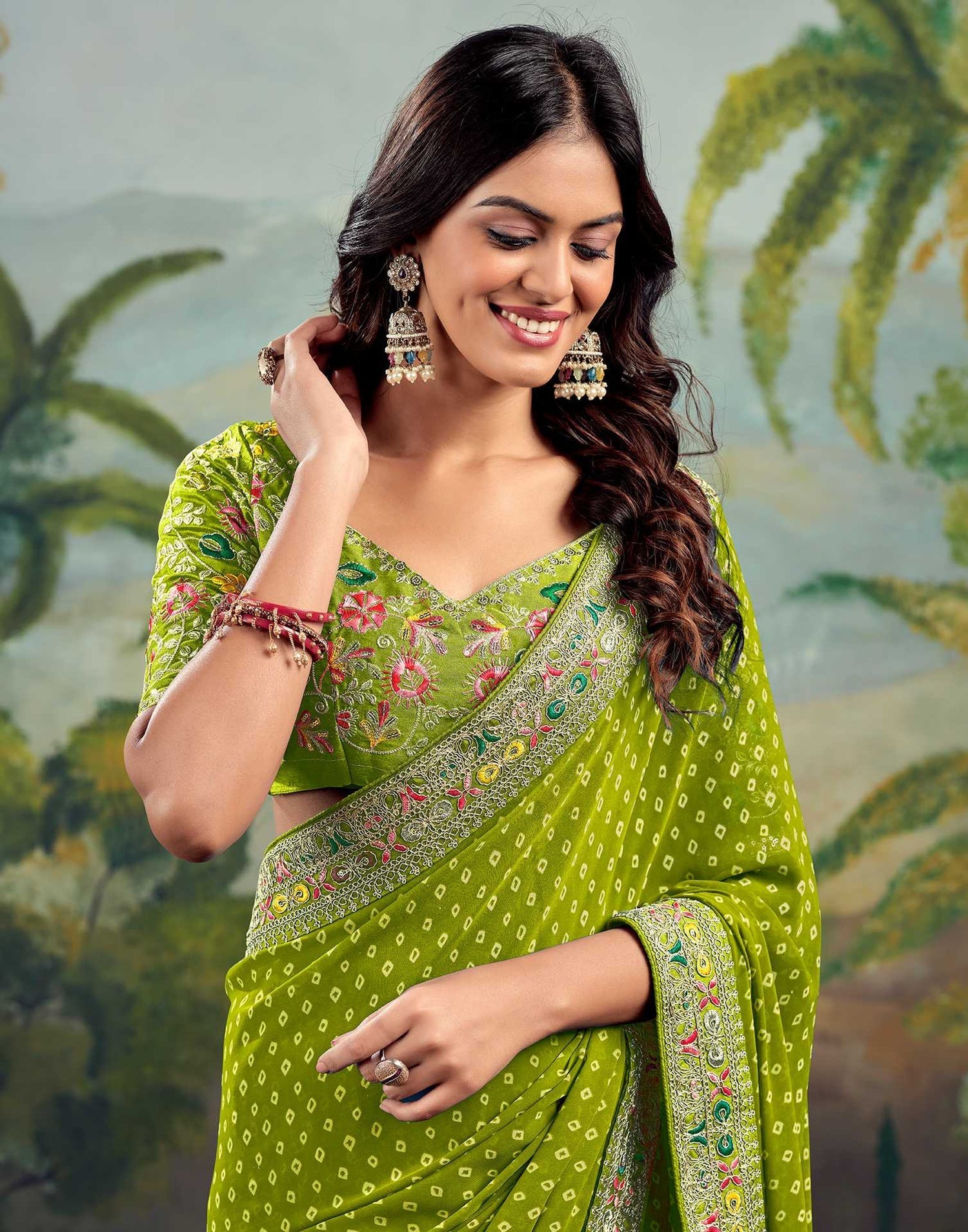 Green Saree Bhandani STR Saree - Indian Dress House 786