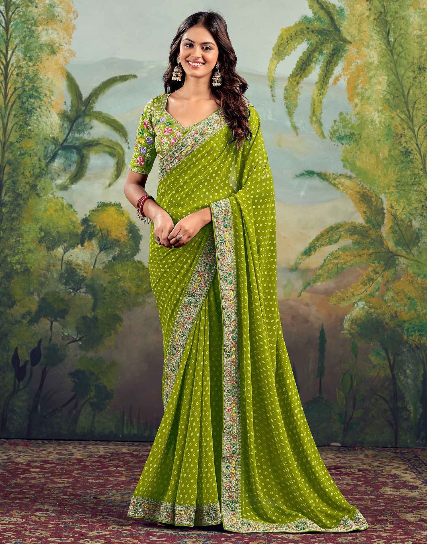 Green Saree Bhandani STR Saree - Indian Dress House 786