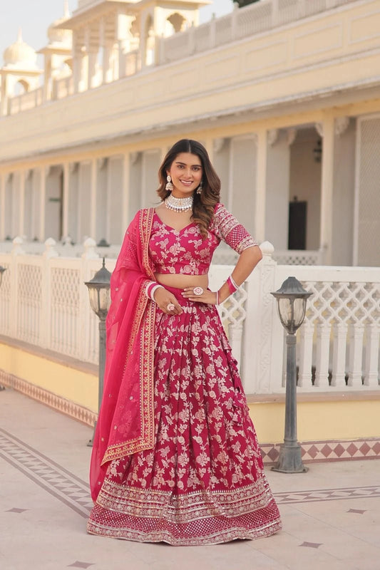 Hot Pink Floral ANM Lengha - Indian Dress House 786