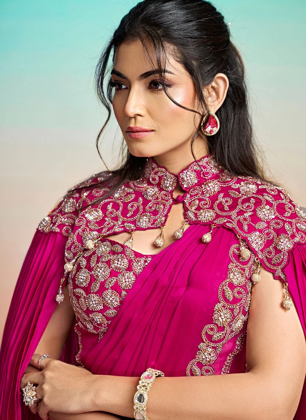 Hot Pink MNL Saree - Indian Dress House 786