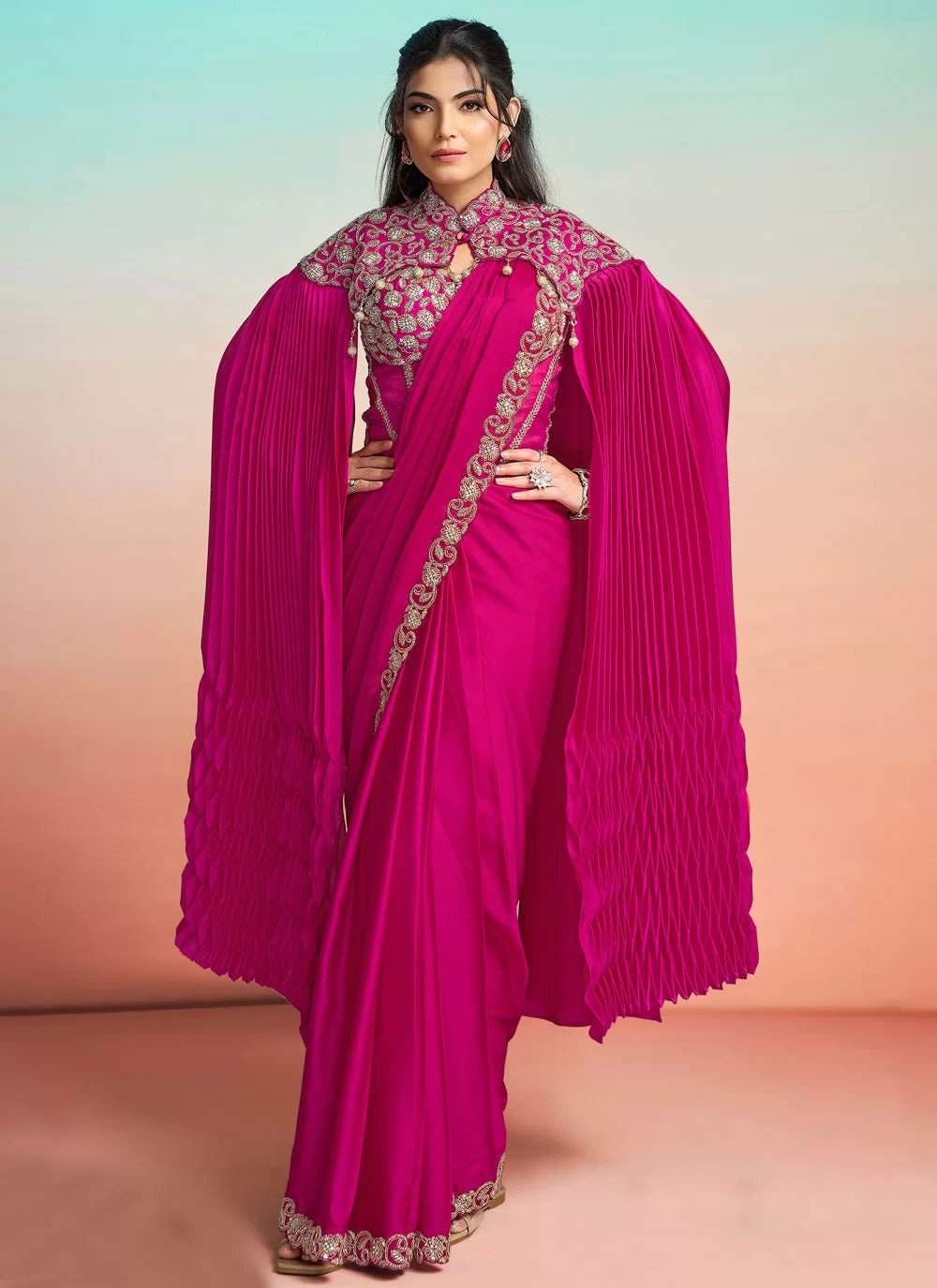 Hot Pink MNL Saree - Indian Dress House 786