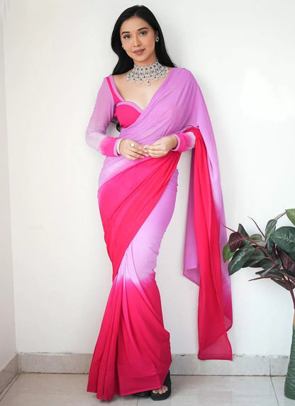 Lavender and Rani Georgette Classic Saree - Indian Dress House 786