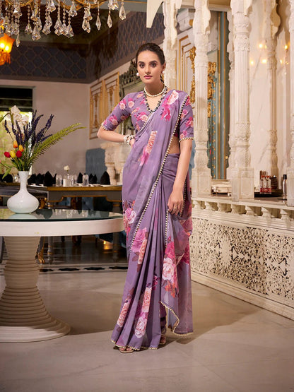 Lavender Grey Bloom YF Saree - Indian Dress House 786