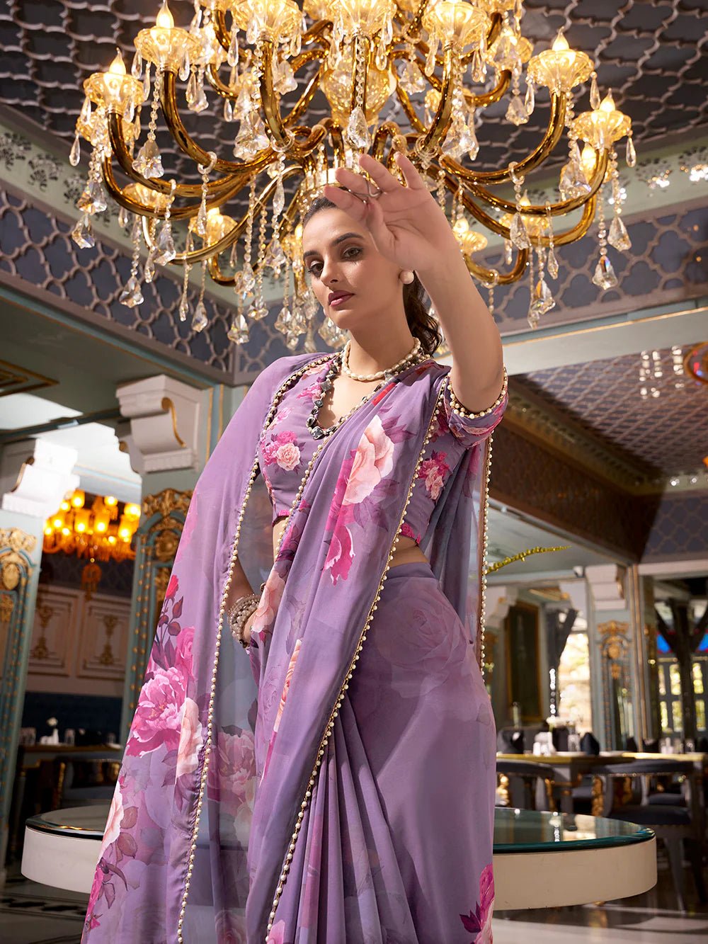 Lavender Grey Bloom YF Saree - Indian Dress House 786