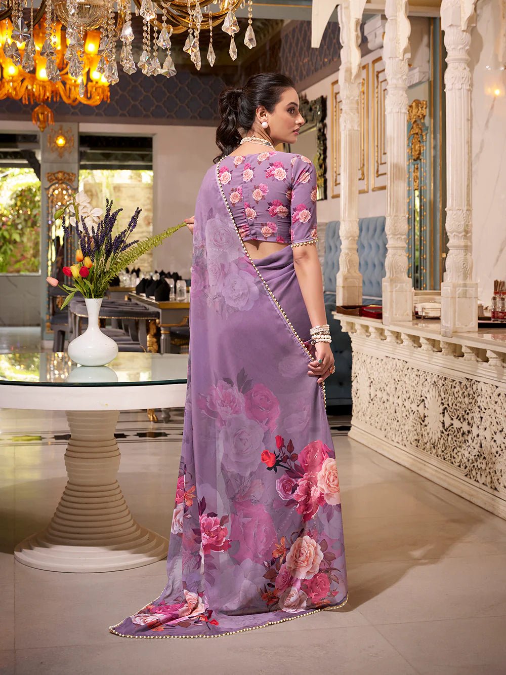 Lavender Grey Bloom YF Saree - Indian Dress House 786