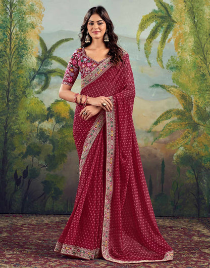 Maroon Bhandani STR Saree - Indian Dress House 786