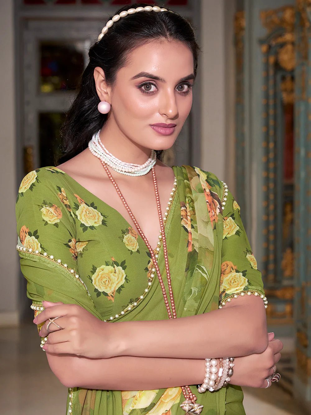 Mehendi Green Graceful YF Saree - Indian Dress House 786