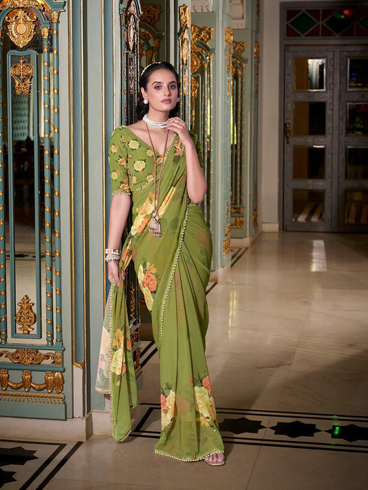 Mehendi Green Graceful YF Saree - Indian Dress House 786