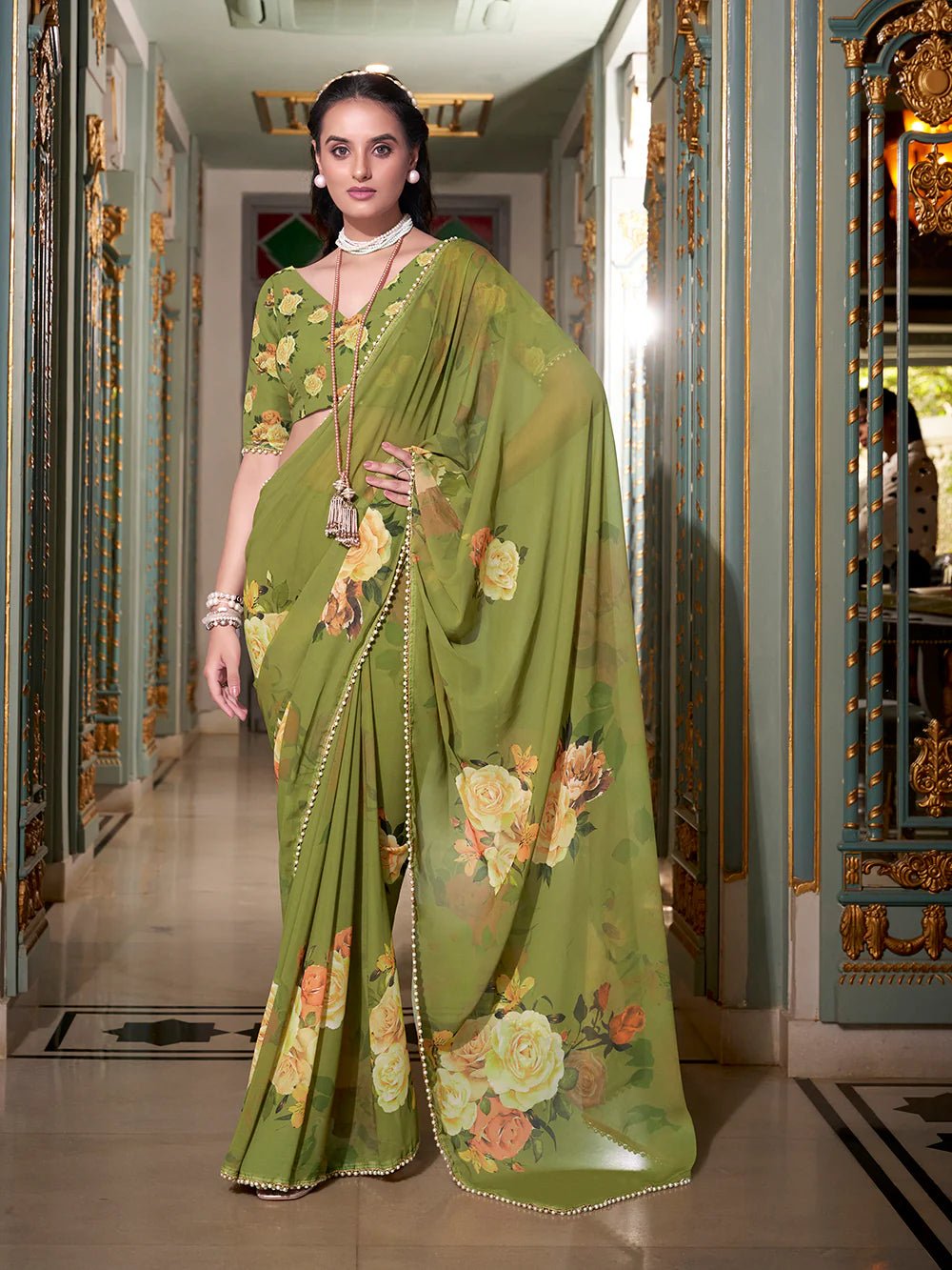 Mehendi Green Graceful YF Saree - Indian Dress House 786