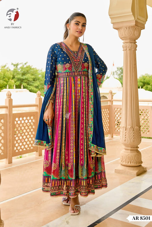 Multi Color & Blue ANJ 8501 FVD - Indian Dress House 786