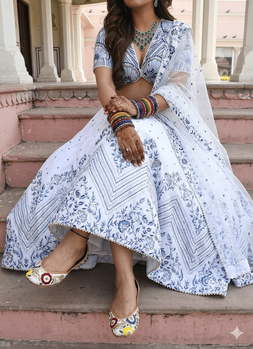 Multi Color Floral White Jutti - Indian Dress House 786