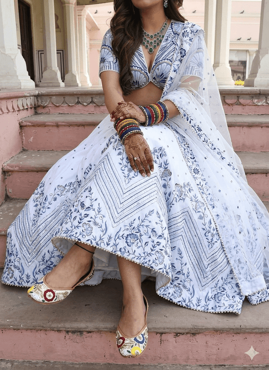Multi Color Floral White Jutti - Indian Dress House 786