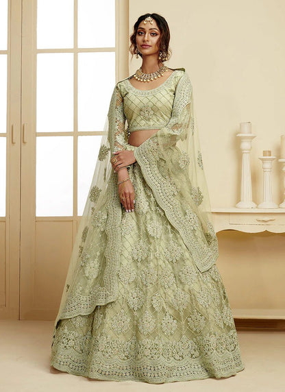 Pastel Lime Green Checkered Floral ALZL - Indian Dress House 786