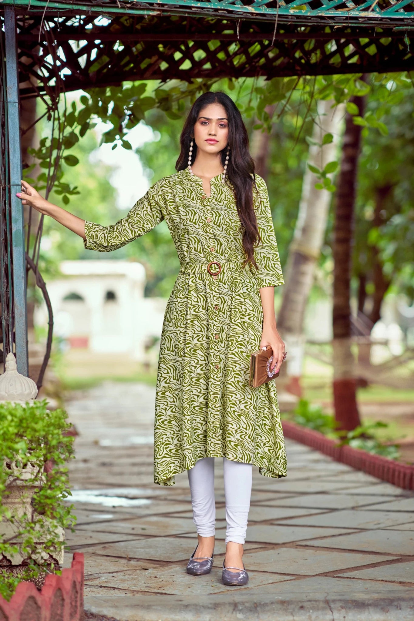 Patterned Green TTG 1006 FVD - Indian Dress House 786