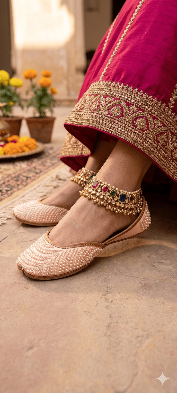 Peachy Cream Beaded Pearl JTS - Indian Dress House 786
