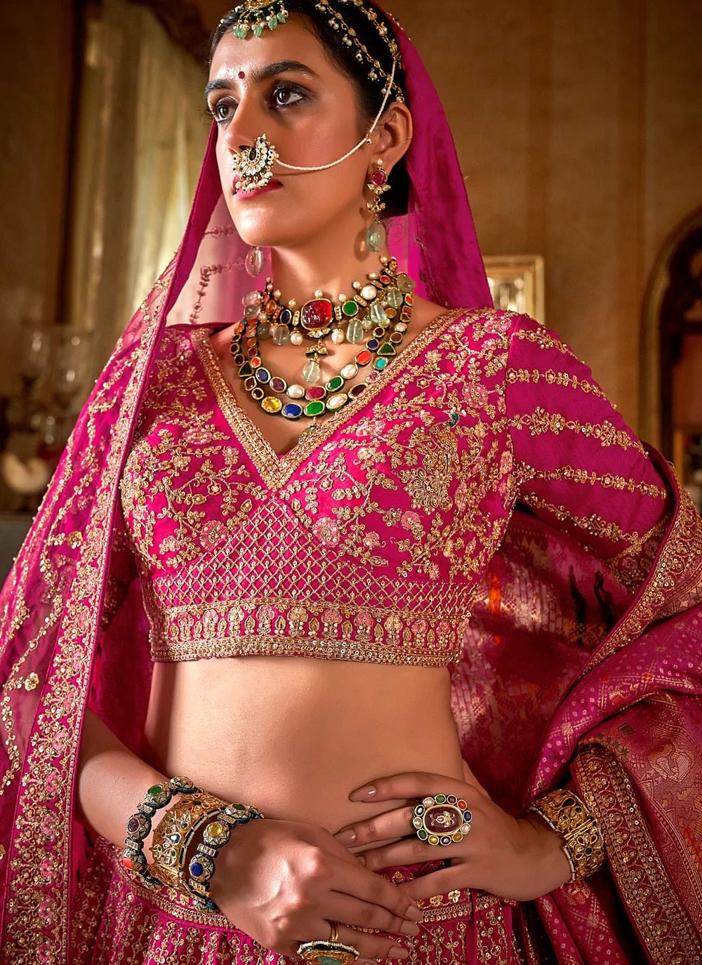Pink & Gold A - LINE MJL - Indian Dress House 786