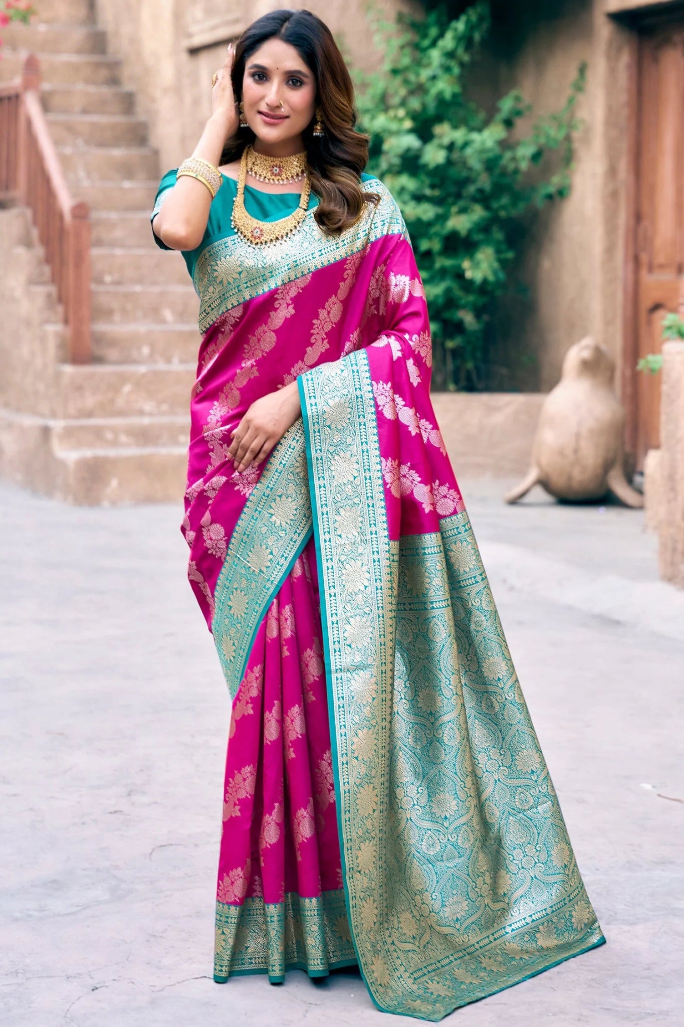 Pink & Green Floral GBS - Indian Dress House 786