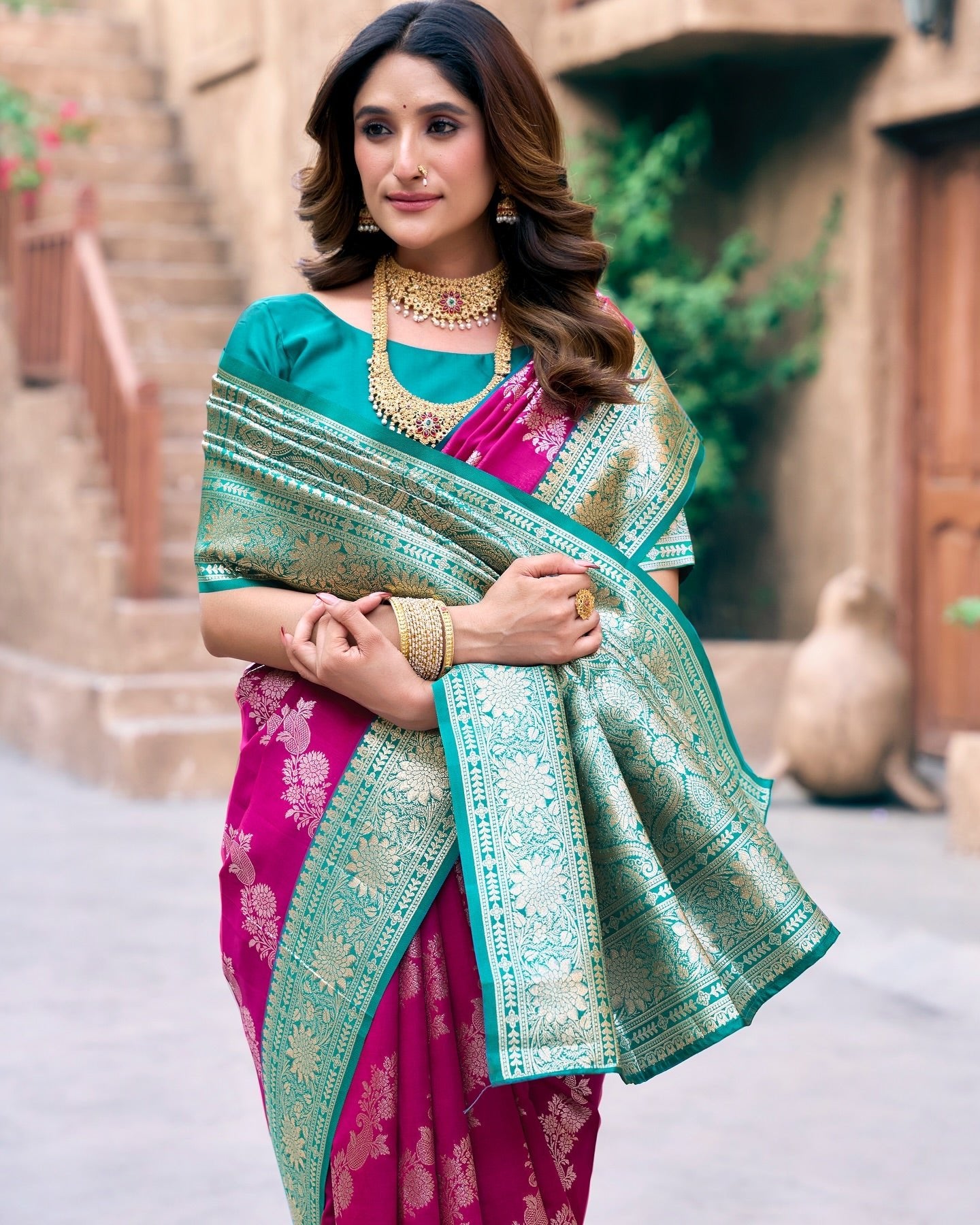 Pink & Green Floral GBS - Indian Dress House 786