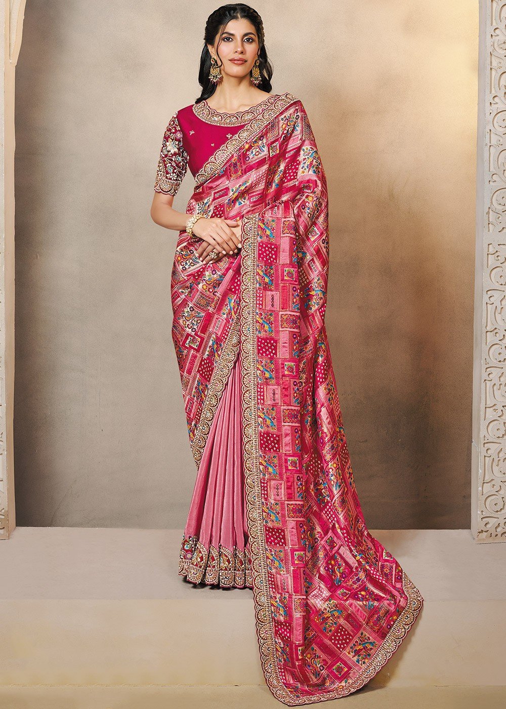 Pink Jacquard MHR Saree - Indian Dress House 786