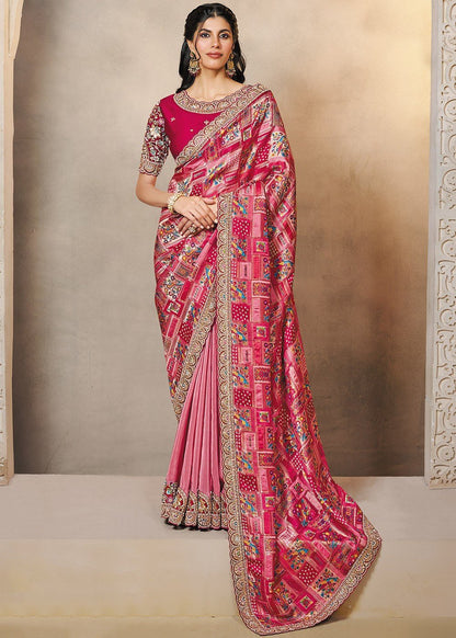 Pink Jacquard MHR Saree - Indian Dress House 786
