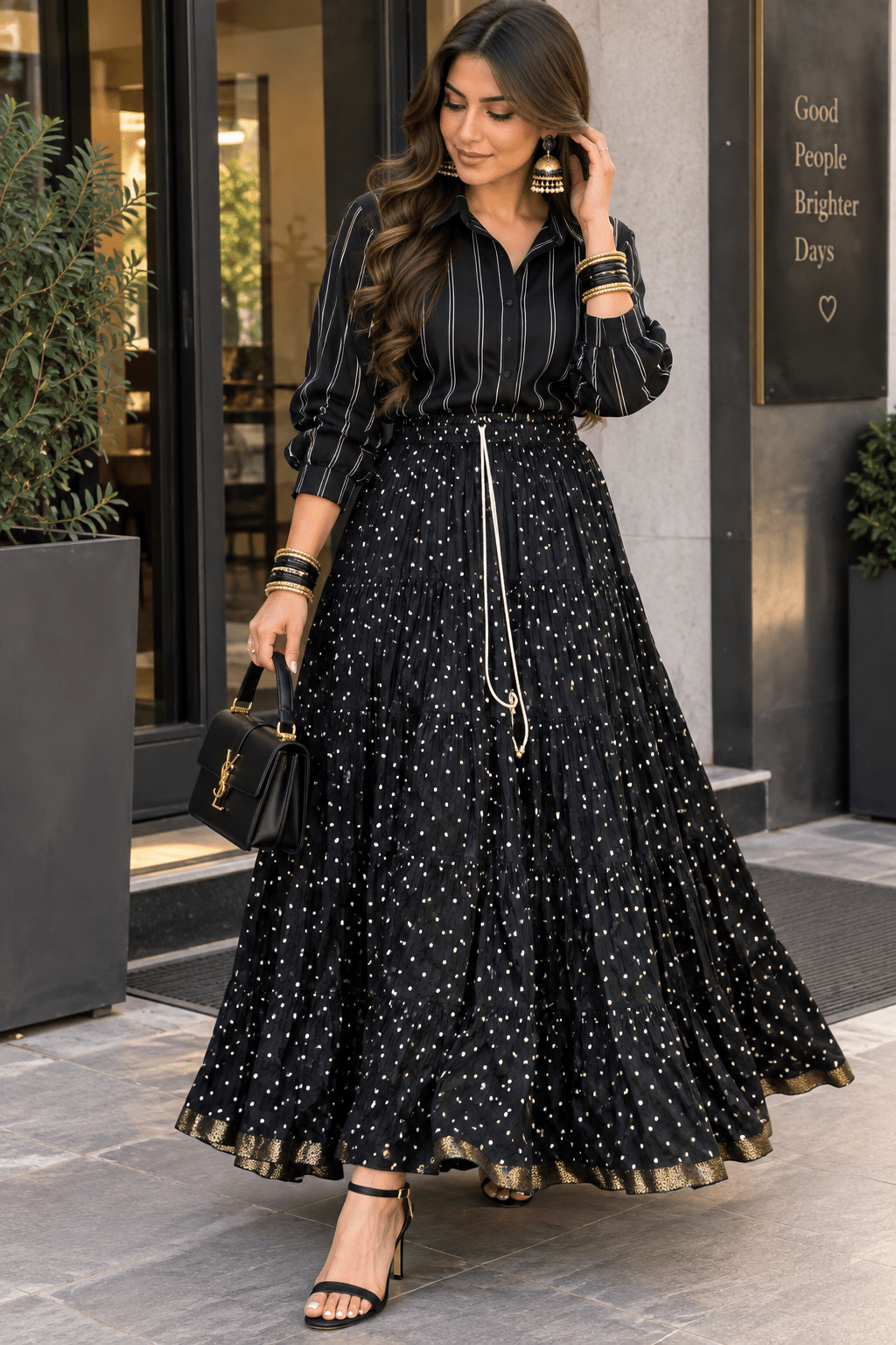Polka Dot Black Skirt - Indian Dress House 786