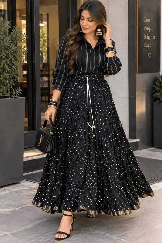 Polka Dot Black Skirt - Indian Dress House 786