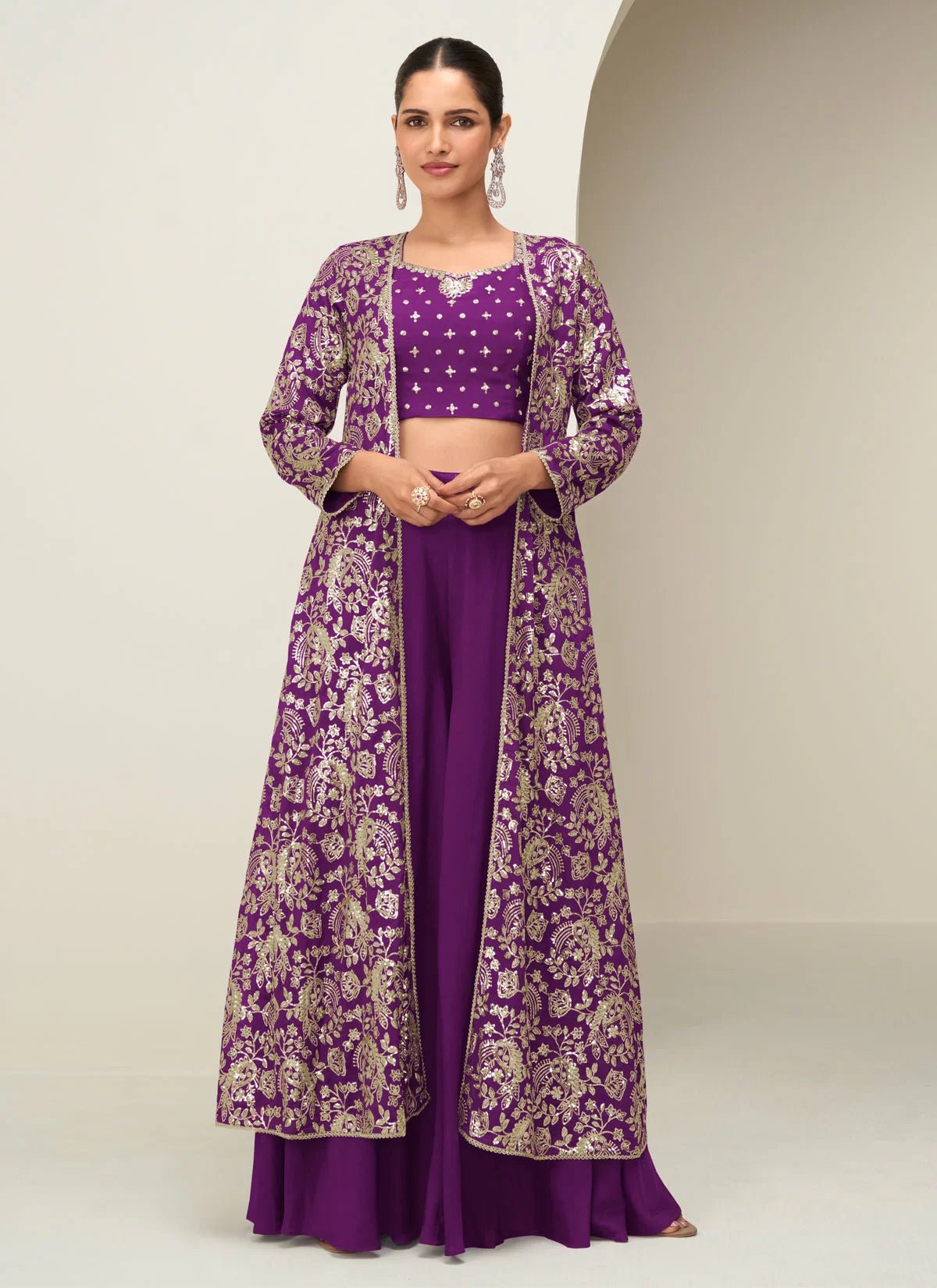 Purple Floral Gold ASG - Indian Dress House 786