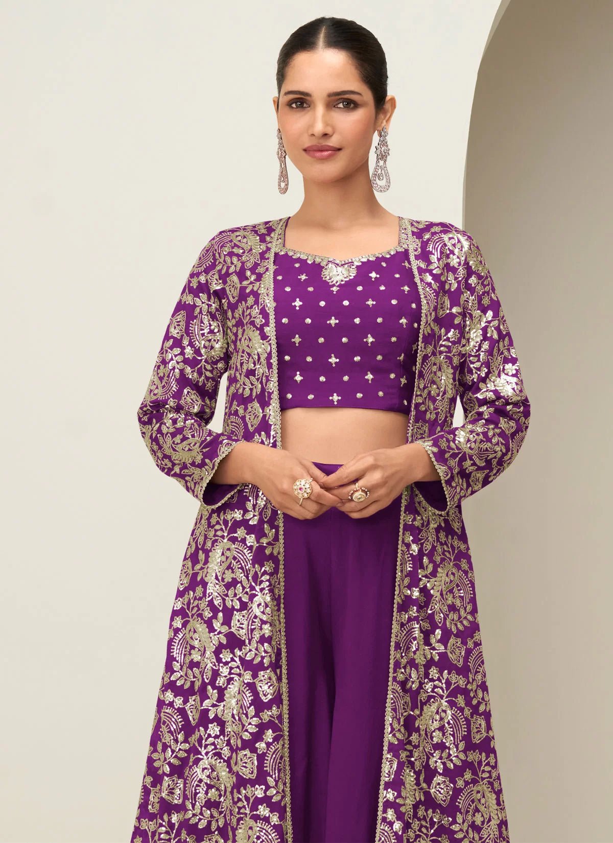 Purple Floral Gold ASG - Indian Dress House 786