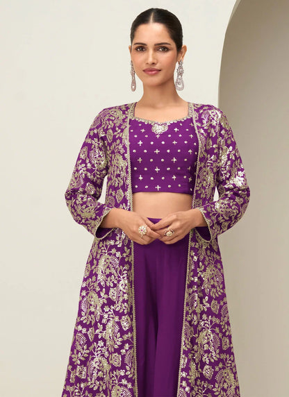 Purple Floral Gold ASG - Indian Dress House 786