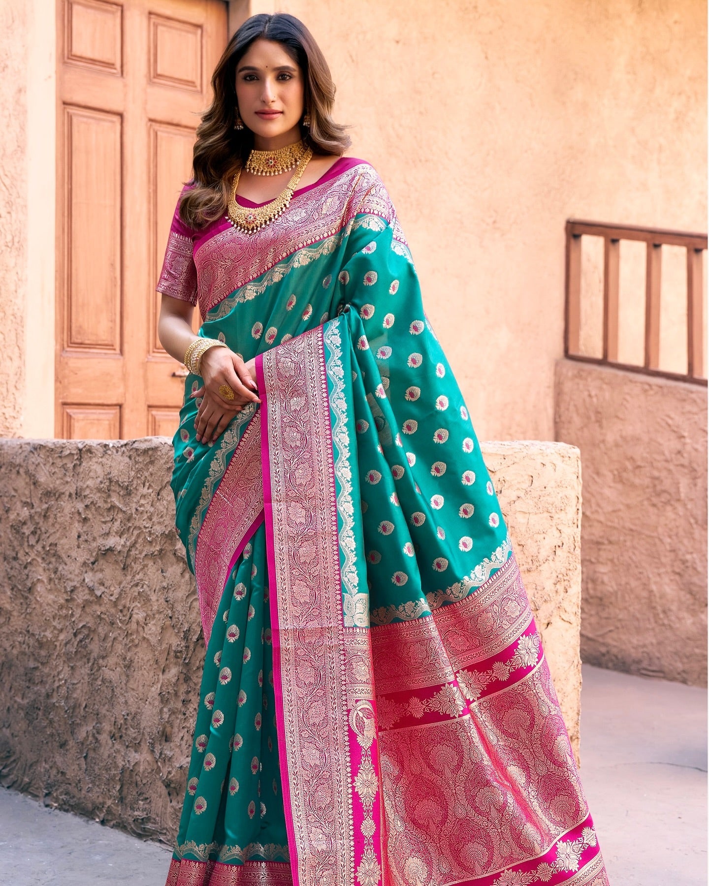Rama & Pink Silk GBS - Indian Dress House 786