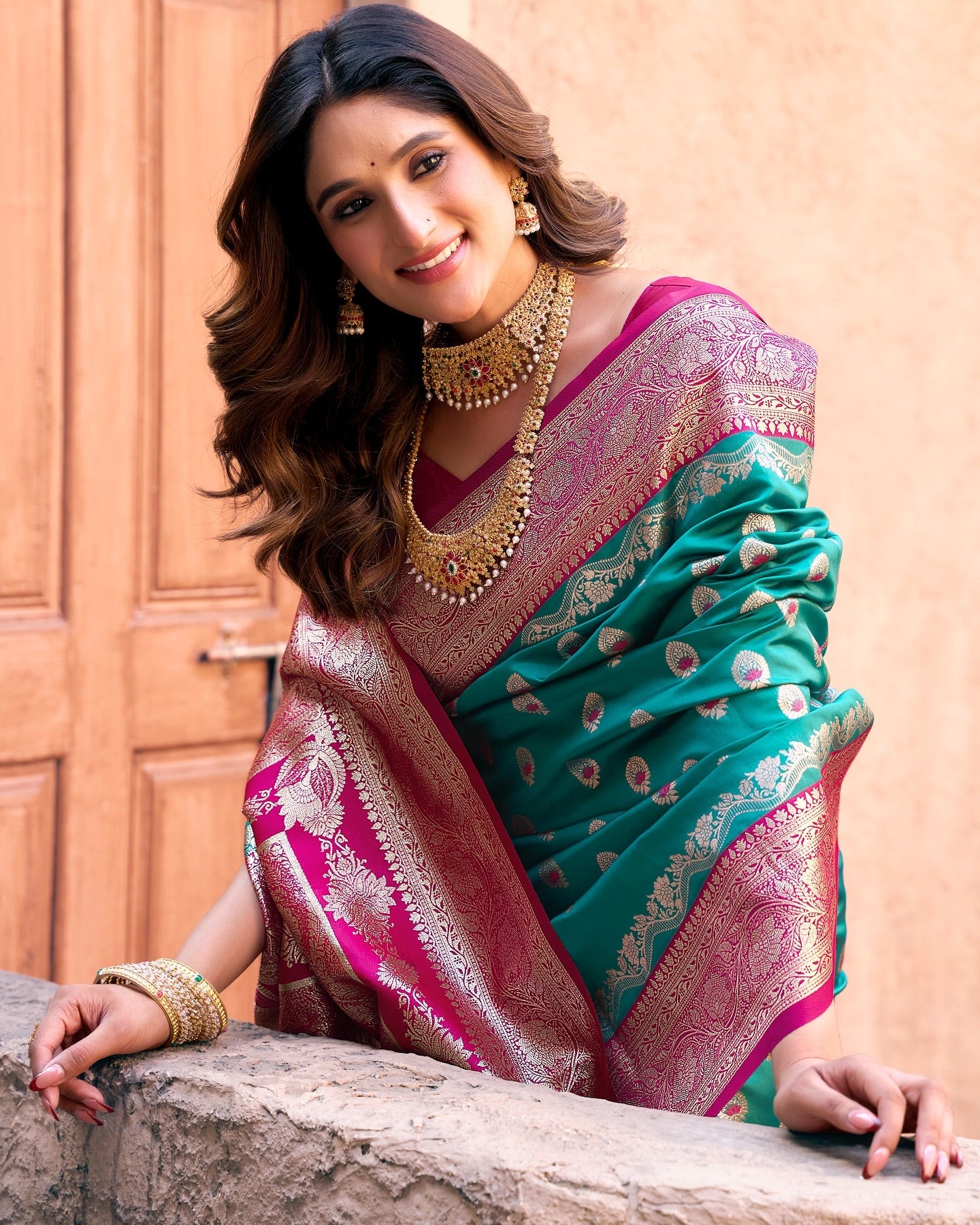 Rama & Pink Silk GBS - Indian Dress House 786