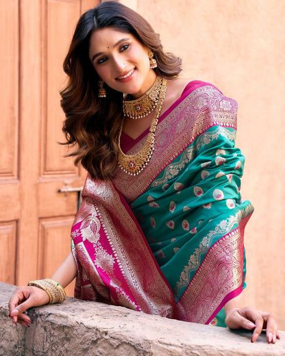 Rama & Pink Silk GBS - Indian Dress House 786