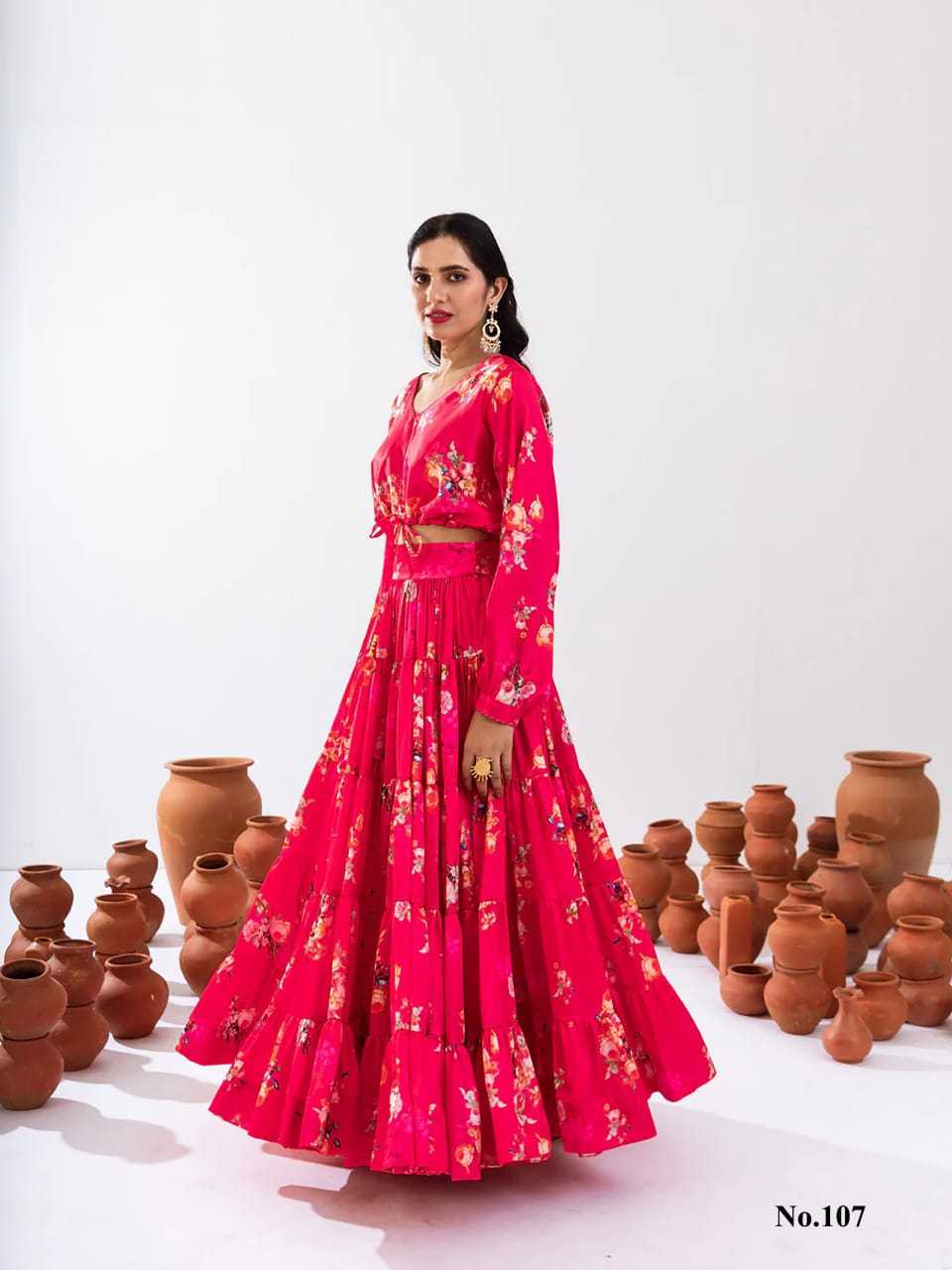 Rani Pink/Red Floral PRV 107 FVD - Indian Dress House 786