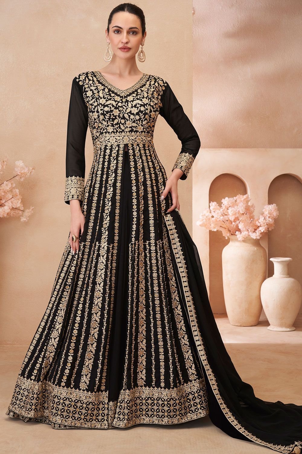 Ravishing Black Floral Lined RGJS - Indian Dress House 786