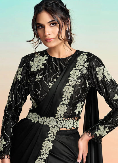 Ravishing Black Floral MN Saree - Indian Dress House 786