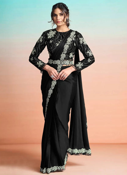 Ravishing Black Floral MN Saree - Indian Dress House 786