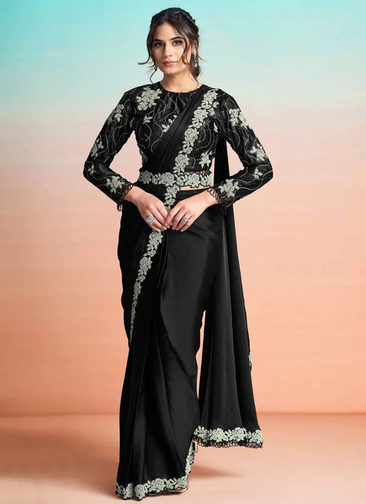 Ravishing Black Floral MN Saree - Indian Dress House 786