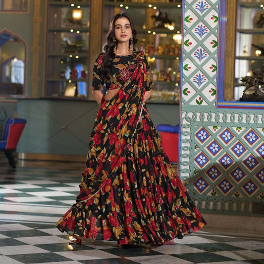 Ravishing Black Flroal ZNL - Indian Dress House 786