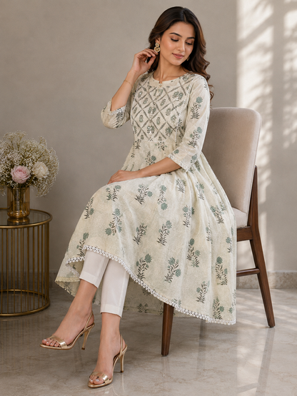 Elegant Floral Green Off White NK FVD