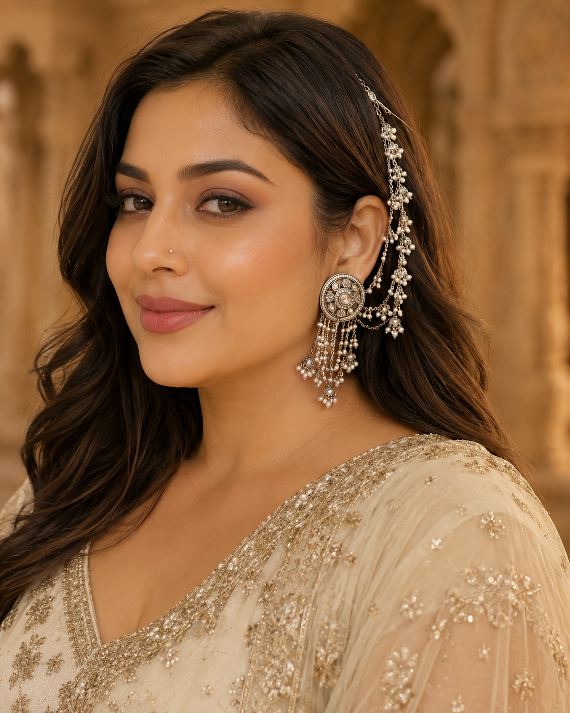 Gorgeouse Light Gold Silver Pearled JWY