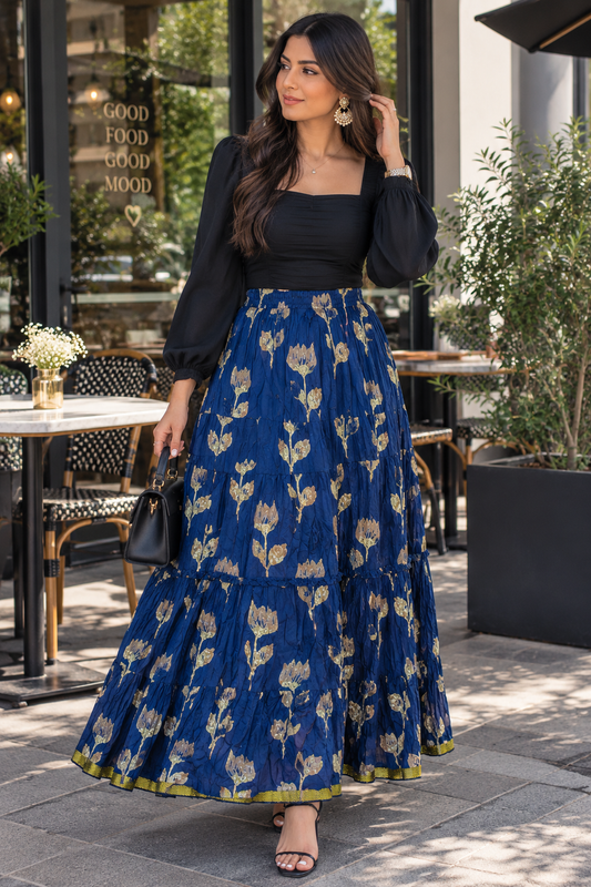 Floral Rose Blue Skirt