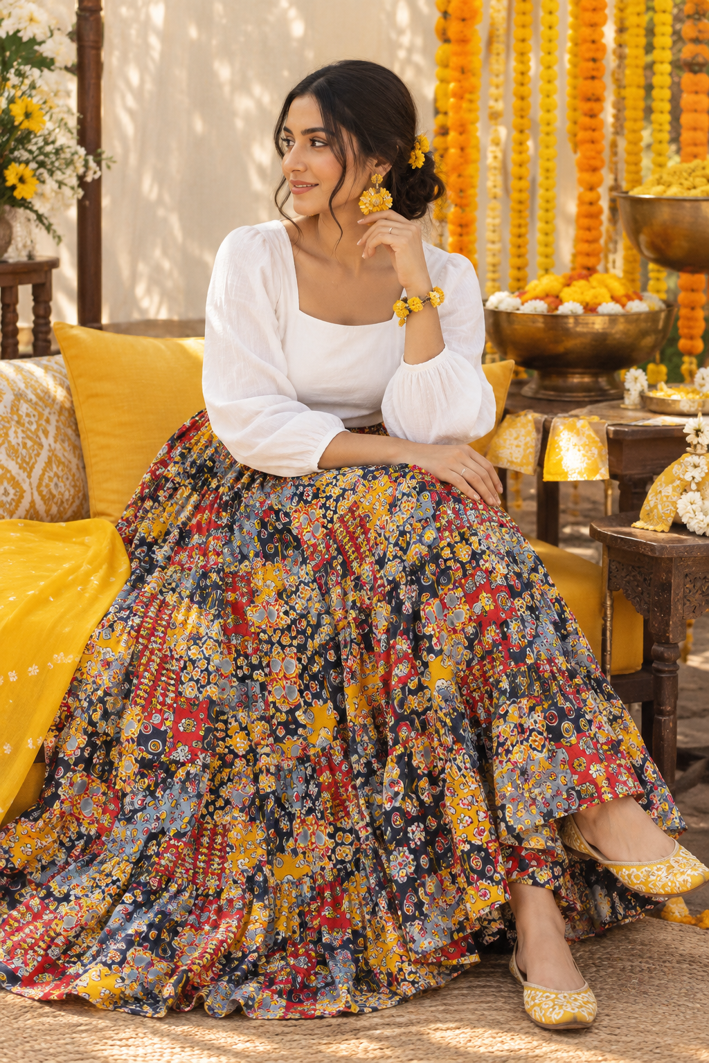 Unique Stylish Multi Color Yellow Skirt